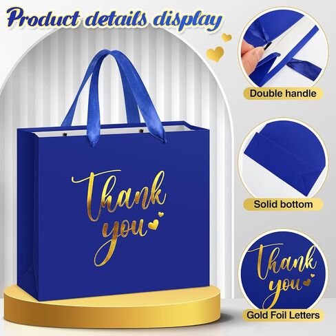 Kolldenn 16 Pcs Thank You Gift Bags Thank You Paper Bags with Handle Wrap Bags Bulk Totes for Birthdays Business Wedding Baby Shower Party Favors(11.81 x 9.84 x 3.94 Inches,Royal Blue) in Kuwait