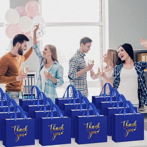 Kolldenn 16 Pcs Thank You Gift Bags Thank You Paper Bags with Handle Wrap Bags Bulk Totes for Birthdays Business Wedding Baby Shower Party Favors(11.81 x 9.84 x 3.94 Inches,Royal Blue) in Kuwait