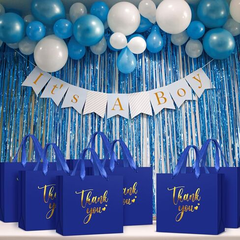 Kolldenn 16 Pcs Thank You Gift Bags Thank You Paper Bags with Handle Wrap Bags Bulk Totes for Birthdays Business Wedding Baby Shower Party Favors(11.81 x 9.84 x 3.94 Inches,Royal Blue) in Kuwait
