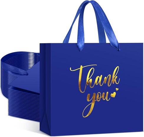 Kolldenn 16 Pcs Thank You Gift Bags Thank You Paper Bags with Handle Wrap Bags Bulk Totes for Birthdays Business Wedding Baby Shower Party Favors(11.81 x 9.84 x 3.94 Inches,Royal Blue) in Kuwait