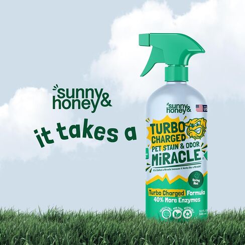 Sunny & Honey Pet Stain & Odor Miracle - Enzyme Cleaner for Dog Urine & Cat Pee - Pet Odor Eliminator for Carpet, Mattress, and Furniture (32 Fl Oz (Pack of 1), Light Lavender Scent) in Kuwait