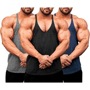 Lehmanlin Men's Bodybuilding Stringer Tank Tops Y-Back Gym Fitness Muscle T Shirt Quick Dry (1or3 Pack)