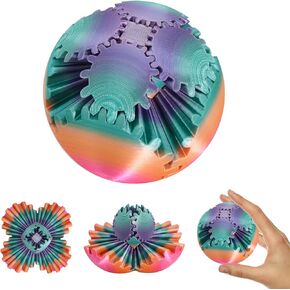 3D Printed Gear Ball Fidget Toy，Easter Basket Stuffers，Gear Sphere, Gear Ball Fidget Toy, Stress Ball, GearSphere Desk Toy, Fidget Ball, Gear Toy for Stress and Anxiety Relaxing (Purple Blue)