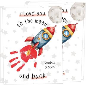 I Love You to the Moon and Back Handprint Art Kit, 10-Pack 8.5x11" DIY Craft Keepsake Cards for Mothers Day, Fathers Day, Grandparents Day, Personalized Fathers Day Birthdays Gifts for Dad Grandpa