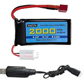 7.4v 2000mAh 35C 2S Lipo Battery مع T-Plug و Cable Cable لـ 300e 9200e 9201e 9206e M416 H16PL 903A HP162S HM124 RC CAR ، بطارية DRONE RC RC (1PCS Battery+1USB)