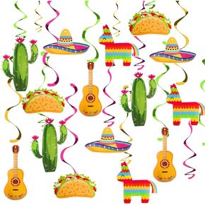 مهرجان المكسيكي معلق دوامات ديكورات 20 أجهزة كمبيوتر مكسيكية Cinco de Mayo Party Supplies ، Taco Twosday Fiesta Sombrero Cactus Guitar تحت عنوان حفلة عيد ميلاد الفتيات الفتيان استحمام الطفل