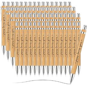 yeaqee يسوع يحبك القلم الكثافة المسيحية Barboint Bamboo Bible Inspirational Black Ink Writing Gift for School Office Office Church Supplies (100 pcs)