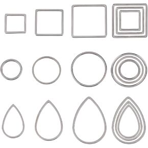SUNNYCLUE 1 Box 90Pcs Open Bezel Charms Stainless Steel Open Back Bezels Pendant Frames Round Square Teardrop Linking Rings Circle Bezels Blank Pressed Flower Resin Casting Frame for Jewelry Making