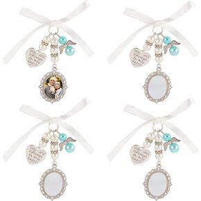 Framendino, 4 Pack Sublimation Blank Bouquet Photo Charms for Wedding Memory Bridal Picture Charm Memorial DIY Jewelry Making 1 Sheet Round