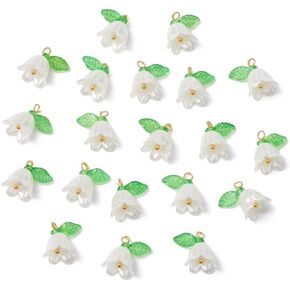 Danlingjewelry 20pcs أبيض زهرة الزهرة السحر الأكريليك ABS بيل البلاستيك بيل جرس السحر الأزهار