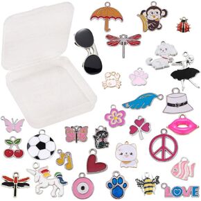 Sunnyclue 1 Box 30 Styles 30pcs سحر مينا مينا سبيكة مطلية بالحيوانات Unicorn حيوانات قلب معلقات سحر المجوهر