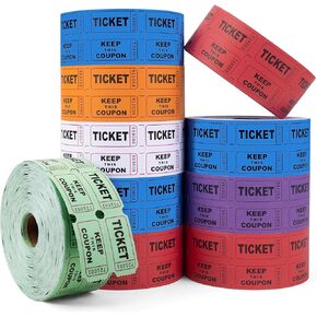 Colemoly 2000 Raffle Tickets, 6000 Pairs 6 Rolls 2" x 2"-1000 Pairs per Roll 50/50 Double Roll Tickets 12000 Pieces in Total for Events, Admission, Classroom Rewards (Blue, Red, Pink, Orange)