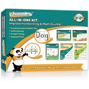 مجموعة All-in-One Channie ، مع أوراق عمل Double & Triple Digit Math Practice ، وسادة الكتابة ، وسادة تشكيلة الرياضيات ، ومصنف خط اليد Easy Peasy Cursive للأطفال ، و Card Free ABC