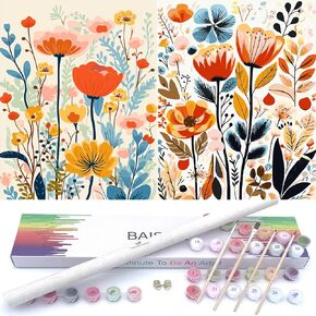 MJCAKRN 2 Pack Paint by Numbers Kit للمبتدئين البالغين ، طلاء زهرة سهلة الأكريليك بأرقام على قماش ، 12 "WX16 L Canvas Comphas’ Number By Number Met