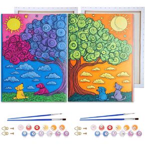 REOFREY Framed Paint by Numbers Kit للبالغين والمبتدئين - 8x12 بوصة أشجار القماش الطلاء بالأرقام - المناظر الطبيعية الفنية التعليمية والإبداعية مجموعة للمبتدئين - مثالية للديكور المنزل والجدار