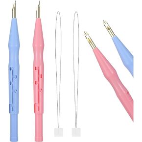 ORUOLA 2PACK PUNCH NEUSH NEURLES ، إبرة فائقة لكمة مع دليل الخيط ، أداة إبرة اللكمات القابلة للتعديل ، إبر خيوط للخيوط لسجاد التطريز DIY المصنوعة يدويًا زينة زينة ، أزرق ، وردي