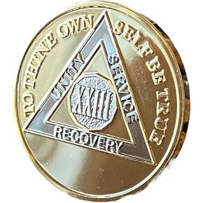23 Year AA Medallion 22K Bi-Plate Gold Plated Premium Serenity Prayer Sobriety Chip