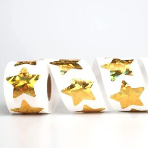 500pcs Glitter Gold 1.5 "ملصقات نجم الذهب المجسم الكبير ، ملصقات نجم Sparkle اللامعة لكل لفة مكافأة رقائق الملصقات للمنزل والمدرسة والبار وديكور ديي ومكتب والتعليم والحرف اليدوية