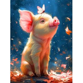 ijbnhd Pig Diamond Art Kits for Adults- Pig Diamond Painting Kits for Beginners, 5D Full Drill Pictures Gem Art Painting Kits for Home Wall Decoration Gift 12X16in