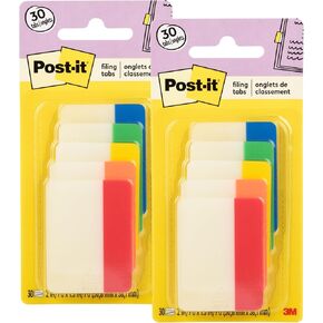 Post-it Tabs, 2 in, Solid, Assorted Colors, 6 Tabs/Color, 5 Colors, 30 Tabs/Pack (686-ROYGB) (Pack of 2)