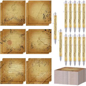 Kosiz 12 Set Music Sticky Notes with Ballpoint Abens Vintage Sticky Notes Supply Conferens for Terguation Teacher Education Music Gifts Retro Musical Party Form