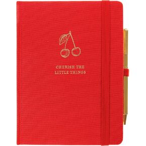 Graphique Cherry Lined Journal Plus Pen Luxe Collection, Hardcover Diary Notebook for Writing, Gold Foil Embossing, 160 Pages, 6" x 8"