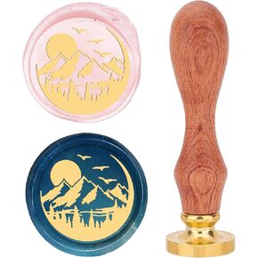 Craspire Mountain Wax Seal Stamp 25mm Tree Sun Bird Sealing Wax Stamps Retro Rosewood Head Head Removable Brass For Bedding Invitpation