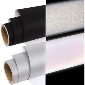 WRAPXPERT Reflective Vinyl for Cricut, 2 Rolls Reflective Vinyl Permanent - 2 Colors Vinyl (Black,Silver) Reflective Vinyl for Mailbox Numbers, Cars, Trucks, Motorcycles, Bikes, Helmets