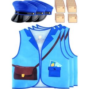 3 مجموعات الأطفال Mailman Costume Carrier Carrier Stest Postman Hat Envelope Postman Dressure to Halloween Career Day