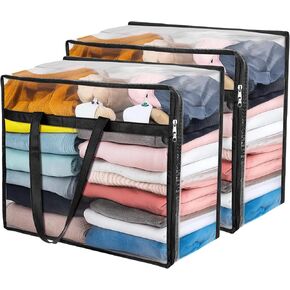 Budding Joy 6 Pack Clear Zippered Storage Bags for Clothes,40L Closet Organizers and Storage Containers Vinyl Moving Bag for Bedding, Linen, Blankets, Comforters, Clothing & Toys