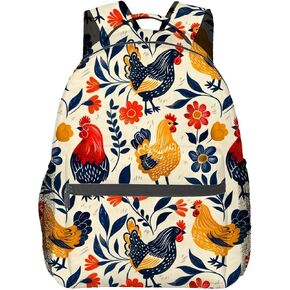 Rustic Rooster Backpack, Travel School Laptop Polyester Colorful Chicken Backpacks for Women Men Kids, Work Sports Back Pack Casual Daypack, Lightweight Rucksack Gifts for Hiking Camping Gym