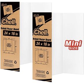 Chell 16" x 24" Small Trifold Poster Board, Corrugated Project Boards, White, 2 Pack