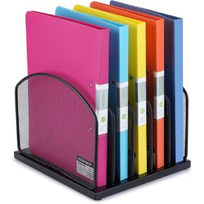 Huron 5-Slot Vertical File Binder Organizer Storage, Black Steel Mesh