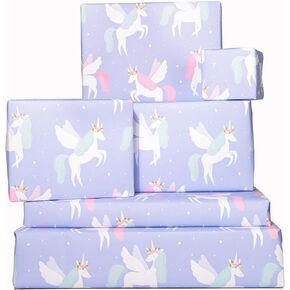 Central 23 Unicorn Paper Paper (X6) Sheets - Blue and Pink - Wild Wrap - Wird Birthday for Girls Women - قابلة لإعادة التدوير والمصنوعة في المملكة المتحدة