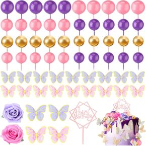 Berlune 65 PCS Mini Balloon Cake Toppers Clotful Cake Decorations Flowers Flowers Butterflies Defines Happy Birthday Decoritions for Wedding Baby Shower Party Summer Party Supplies
