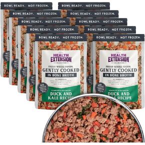 Health Extension Gently Cooked Duck & Kale Recipe Dog Food, (9 oz, 255 g) – Bowl Ready with Bone Broth, Omega-3s & Superfoods for All Life Stages (Case of 10 Pouches)