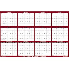 24 "× 36" Swiftglimpse 2021 التقويم الجدران المحفوص بالمحوّق الكبير المبلل والجاف 12 شهرًا سنويًا مخطط الجدار السنوي الأفقي ، المارون