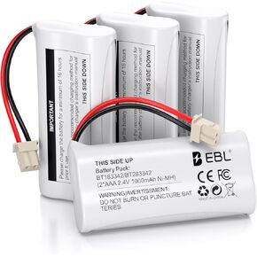 EBL BT162342/BT262342 2.4V 1000mAh Ni-MH Battery Compatible for BT183342/BT283342 BT166342/BT266342 VTech CS6114 CS6419 CS6719 at&T EL52300 CL80111 Cordless Phone (Pack of 4) White