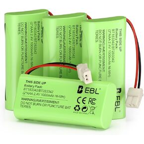 EBL BT183342/BT283342 2.4V 1000MAH NI-MH بطارية ، متوافقة مع بطاريات الهاتف Cordless AT & T VTECH BT166342/BT266342 CS6709 CS6609 CS6509 CS6409 EL52100 EL50003 (Pack 4)