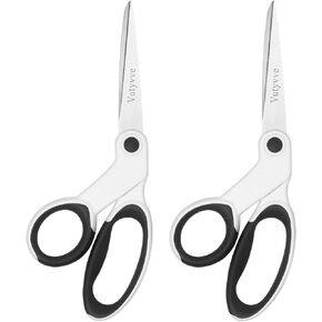 Left-Handed Fabric Scissors, 2-Piece 8-Inch Stainless Steel Scissors Set with Soft Grips for Home, School, Office, Sewing Fabric, White/Black in Kuwait