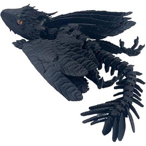 Feathered Wyvern Dragon,3D Printed Dragon, Articulated Dragon with Wings, 3D Printed Toys, Desktop Pet - Perfect for Fantasy Enthusiasts (Black Red)