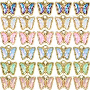 anjulery 30pcs butterfly charms لصنع المجوهرات وصنعها-سحر معدني متنوع لأقراط الأساور قرود مفاتيح سلاسل المفاتيح DIY (Butterfly-Gold-M1)