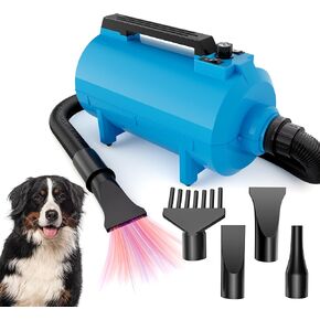 Professional High-Velocity Dog Hair Dryer with Heater, Adjustable Speed Pet Grooming Blower for All Breeds, Quiet & Powerful Stepless Airflow Control