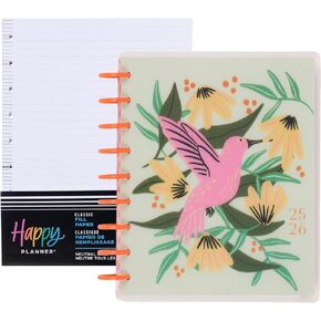 Happy Planner Disc-Bound 12 شهر يوليو. 2025-يونيو. 2026 حزمة مخطط لوحة القيادة الكلاسيكية مع حزمة ورقة إعادة ملء 100 ورقة ، فلورا الريش