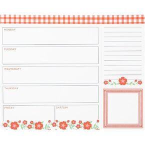 Martha Stewart Weekly Planner Notepad, Grocery List Notepad with Daily Sections, 10" x 8" Undated Desk Planner for Women, Magnetic Backing, Floral Cloud Dancer