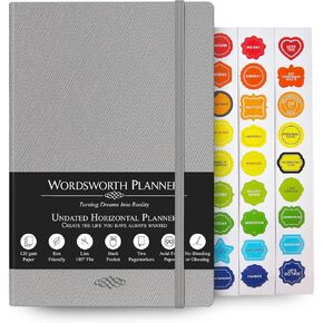 Wordsworth Undated Planner Weekly and Monthly - Dotted Blank Planner - Hardcover, Dateless Weekly Planner, 5.83 × 8.27In - Premium A5 Paper (120GSM) - Monthly, Weekly, Yearly Spread - Bullet Planner