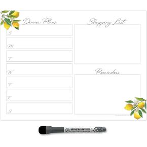 Dry Erase White Board Weekly Meal Planner | Removable and Restickable Adhesive Decal | Magnetic Fine-Tip Marker Included (6 x 9 inches, Floral)