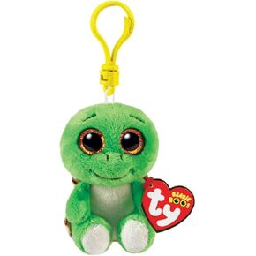 Ty - Plush Key Ring - Beanie Boos Clips - Turtle - Turbo - Green and Brown - with Gold Glitter Eyes - The Plush with Big Sparkling Eyes - 12 cm - 35250