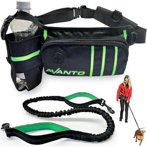 AVANTO Hands Free Dog Leash with Waist Belt – Adjustable Running Belt for Dogs, Reflective Bungee, Dual Handles, Durable for Large Dogs, No-Pull Jogging & Hiking Leash for Active Pet Owners