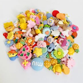QTMY 100 Pcs Lots Mix Assort Slime Charms Cartoon Animal and Fruit Cute Resin Flatback Sets for DIY Crafts Making,Decorations,Scrapbooking,Embellishments,Hair Clip,04-1